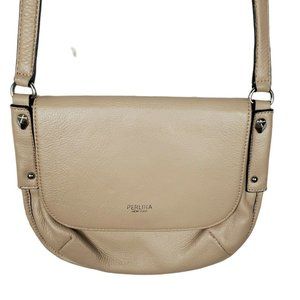 Perlina Tan Leather Flurry Flap Saddle Crossbody